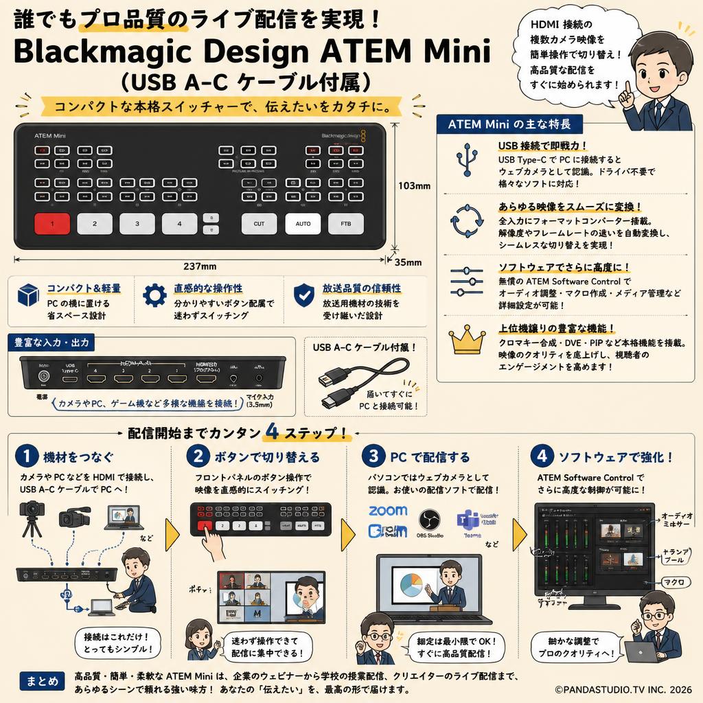 Blackmagic Design ATEM Mini （USB A-C ケーブル付属） 概要