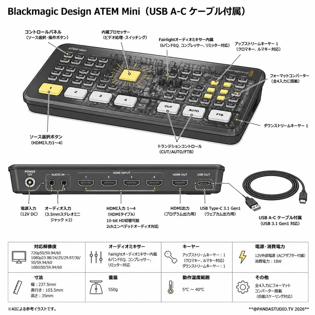 Blackmagic Design ATEM Mini （USB A-C ケーブル付属） スペック