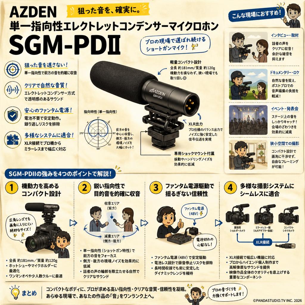 AZDEN 単一指向性エレクトレットコンデンサーマイクロホン SGM-PDII 概要
