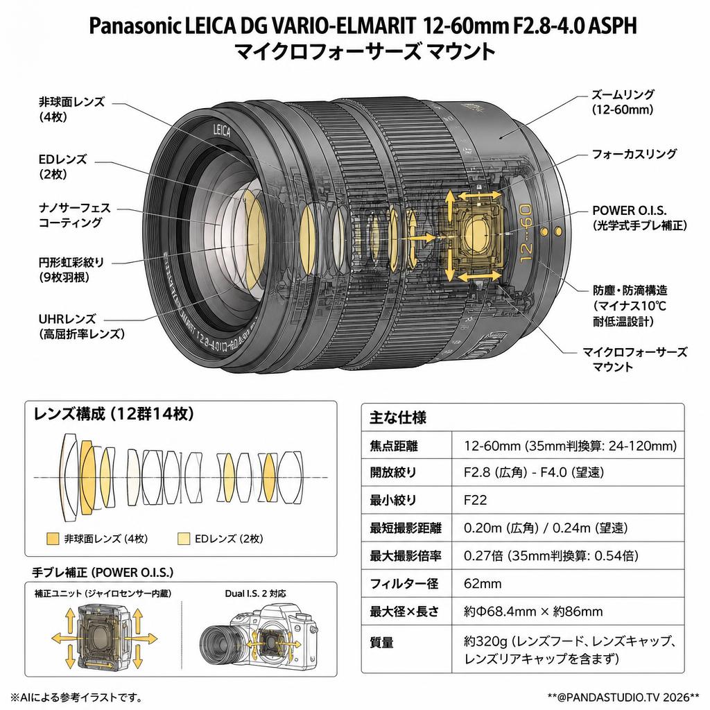 Panasonic LEICA DG VARIO-ELMARIT 12-60mm F2.8-4.0 ASPH マイクロフォーサーズ マウント スペック