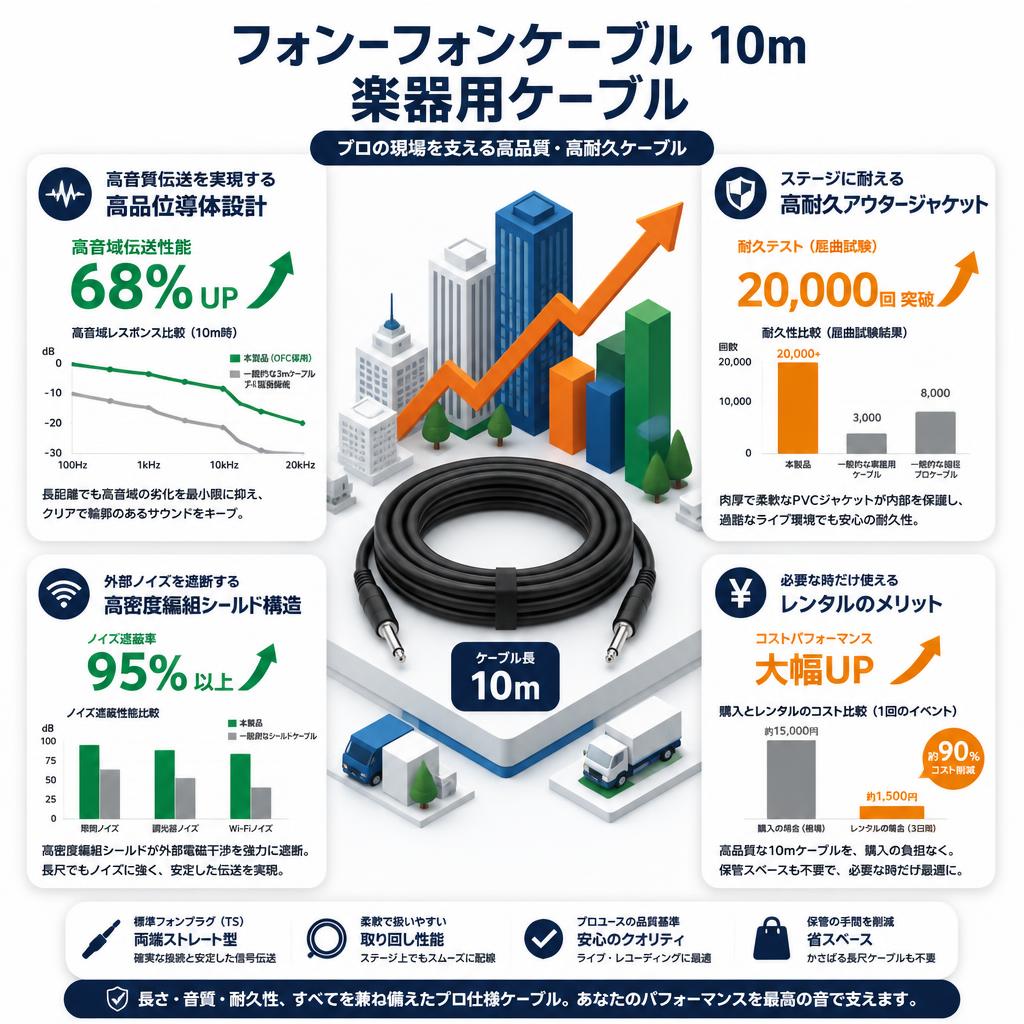 フォンｰフォンケーブル 10m 楽器用ケーブル セールスポイント