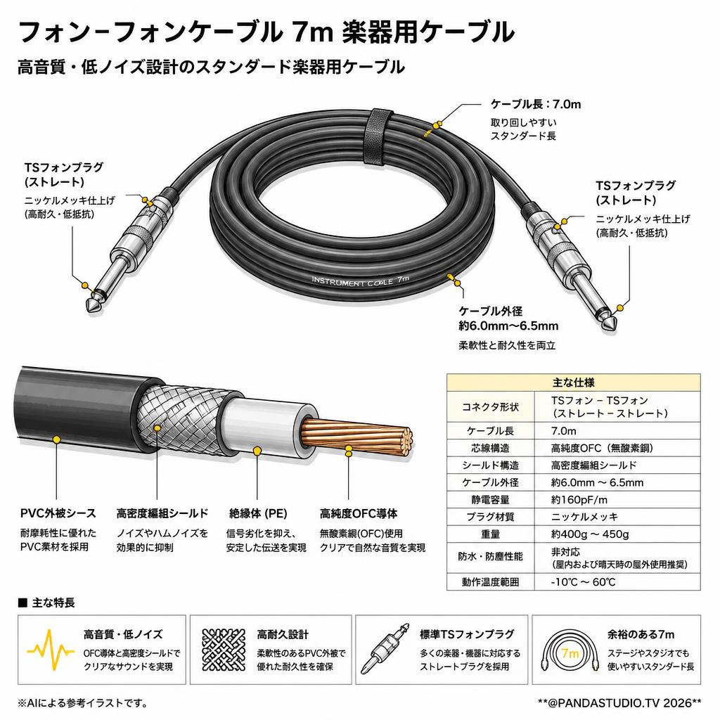 フォンｰフォンケーブル 7m 楽器用ケーブル スペック