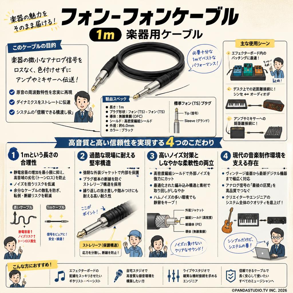 フォンｰフォンケーブル 1m 楽器用ケーブル 概要