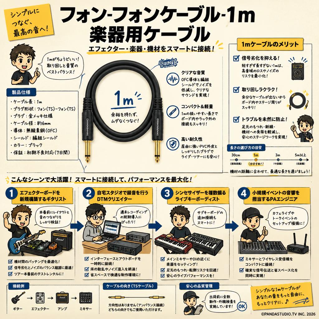 フォンｰフォンケーブル 1m 楽器用ケーブル おもな対象のお客様