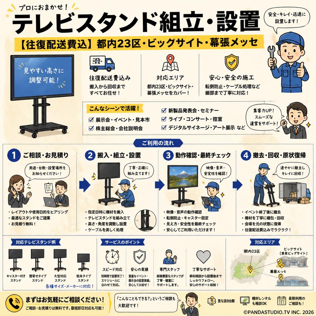 テレビスタンド組立  設置 【往復配送費込】都内23区•ビックサイト•幕張メッセ 用途