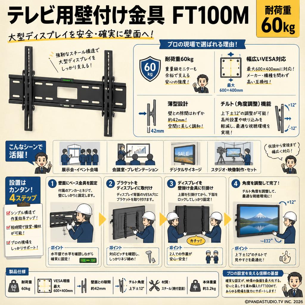 テレビ用壁付け金具 FT100M 耐荷重60kg 概要