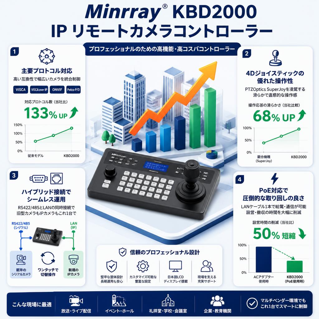 Minrray®︎ KBD2000 IP リモートカメラコントローラー セールスポイント
