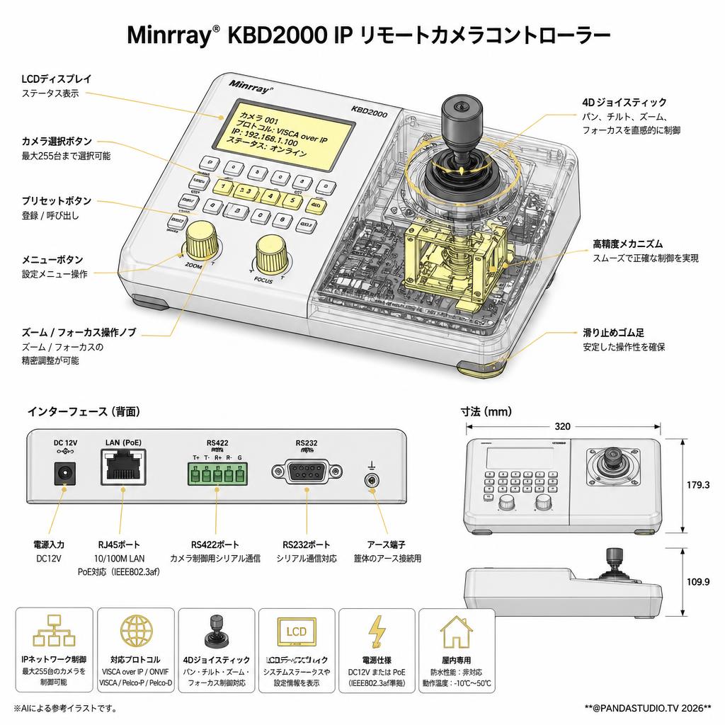 Minrray®︎ KBD2000 IP リモートカメラコントローラー スペック