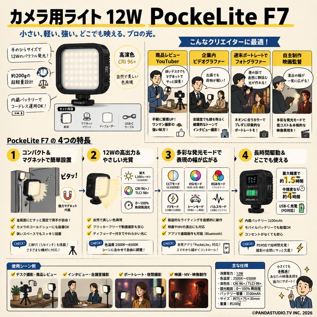 カメラ用ライト 12W PockeLite F7 おもな対象のお客様