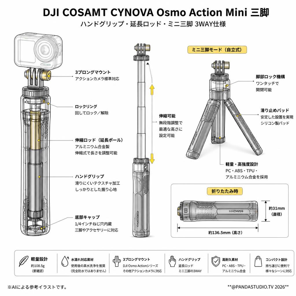 DJI COSAMT CYNOVA Osmo Action Mini tripod スペック