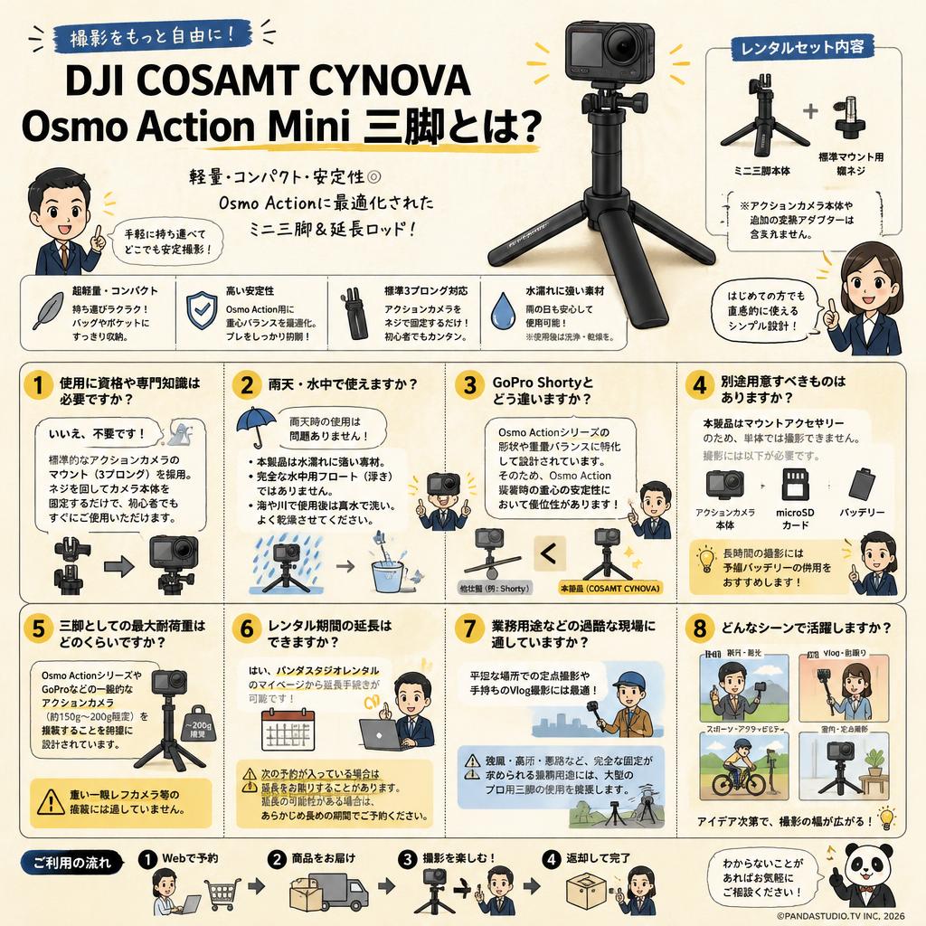 DJI COSAMT CYNOVA Osmo Action Mini tripod FAQ（よくある質問と答え）