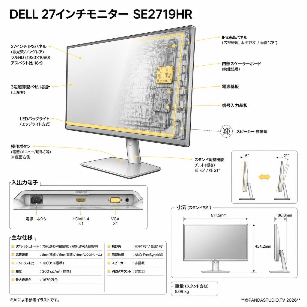DELL 27インチモニター SE2719HR スペック