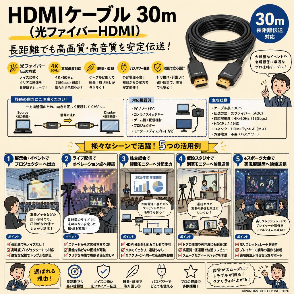 HDMIケーブル 30m （光ファイバーHDMI） 用途