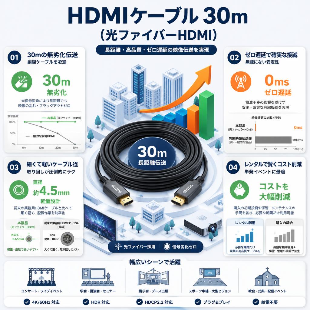 HDMIケーブル 30m （光ファイバーHDMI） セールスポイント