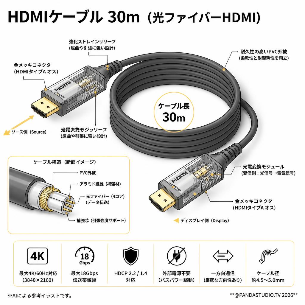 HDMIケーブル 30m （光ファイバーHDMI） スペック