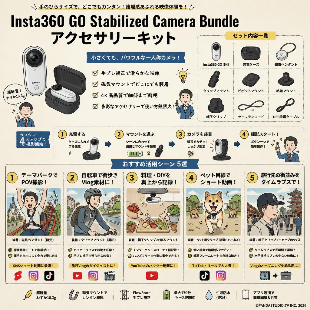 Insta360 GO Stabilized Camera Bundle アクセサリーキット 用途