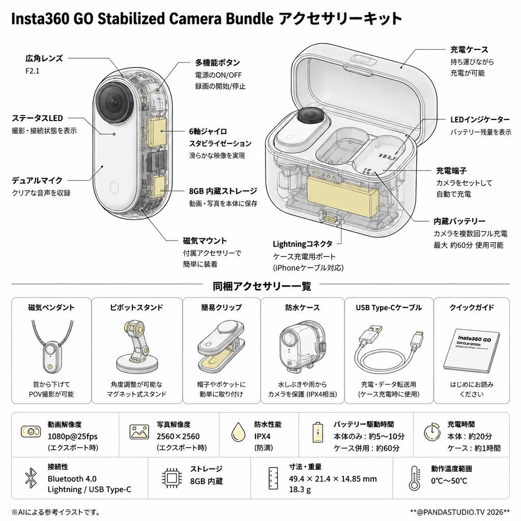 Insta360 GO Stabilized Camera Bundle アクセサリーキット スペック