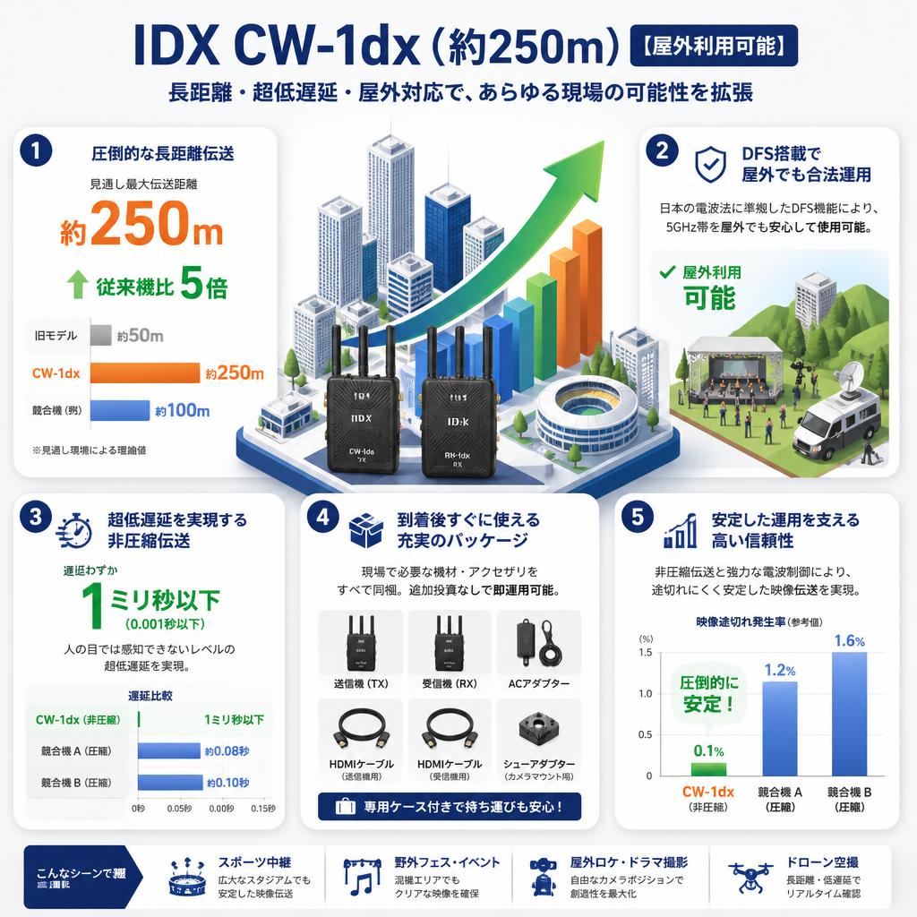 IDX CW-1dx （約250m）【屋外利用可能】 セールスポイント
