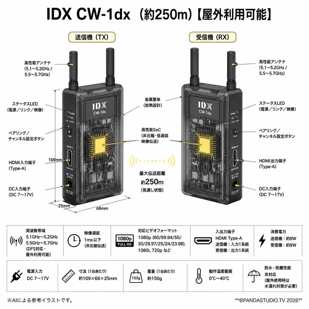 IDX CW-1dx （約250m）【屋外利用可能】 スペック
