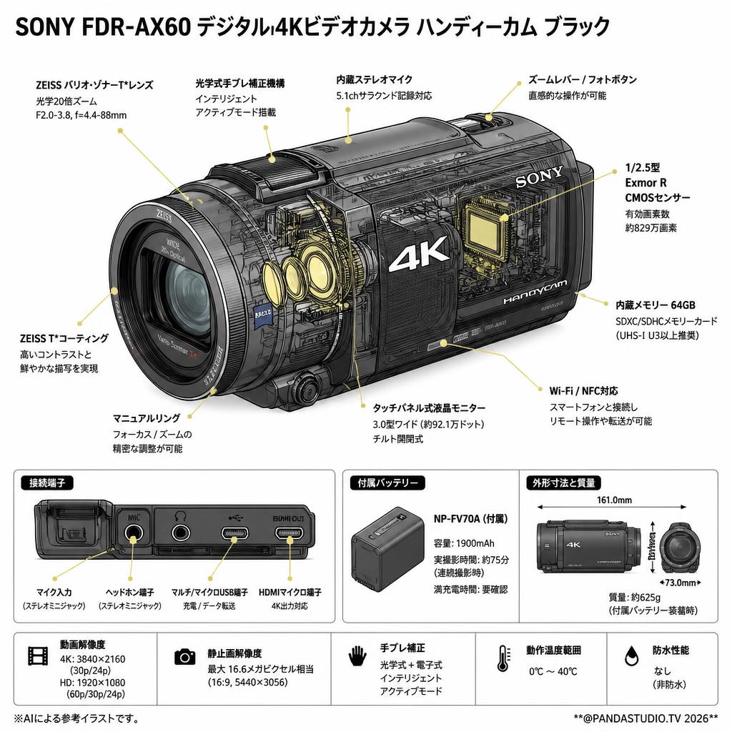 SONY FDR-AX60 デジタル４Kビデオカメラ ハンディーカム ブラック スペック