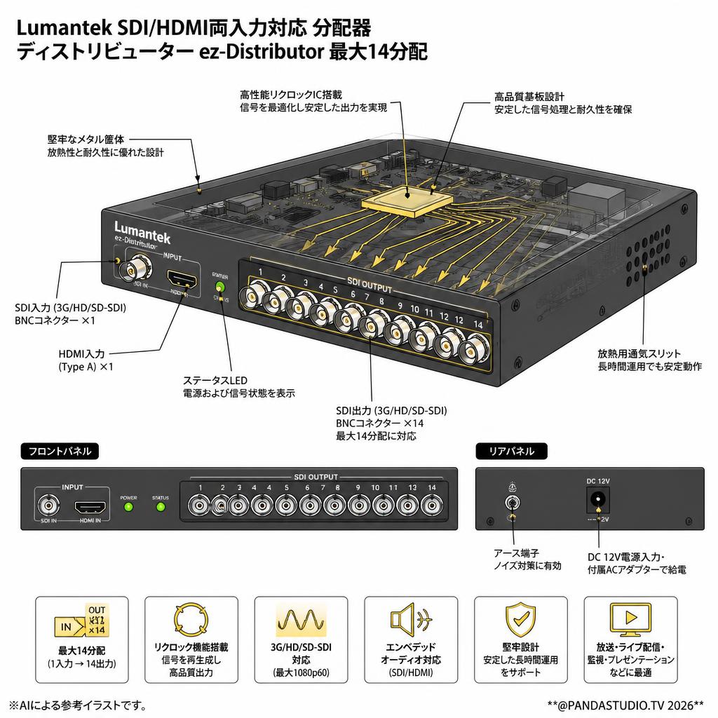 Lumantek SDI/HDMI両入力対応 分配器 ディストリビューター ez-Distributor 最大14分配 スペック