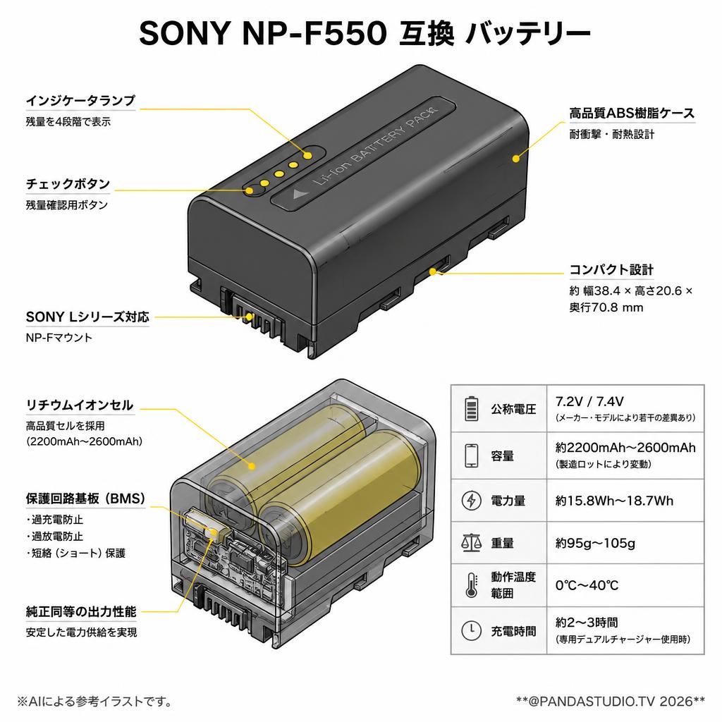 SONY NP-F550 互換 バッテリー スペック