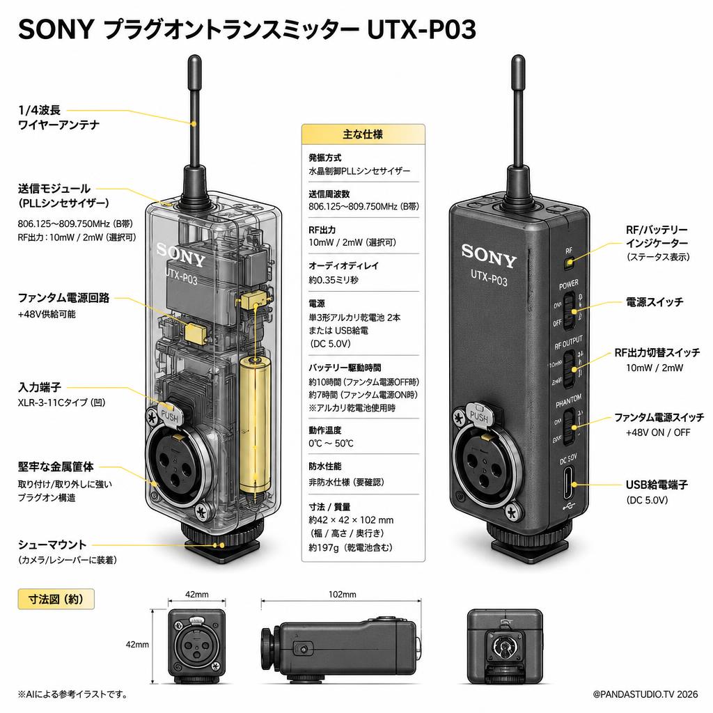 SONY プラグオントランスミッター UTX-P03 スペック