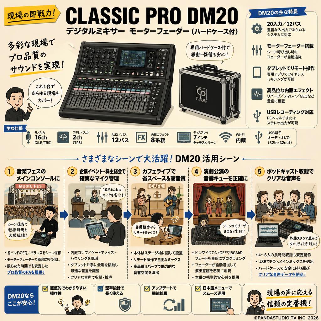 CLASSIC PRO DM20 デジタルミキサー モーターフェーダー（ハードケ－ス付） 用途