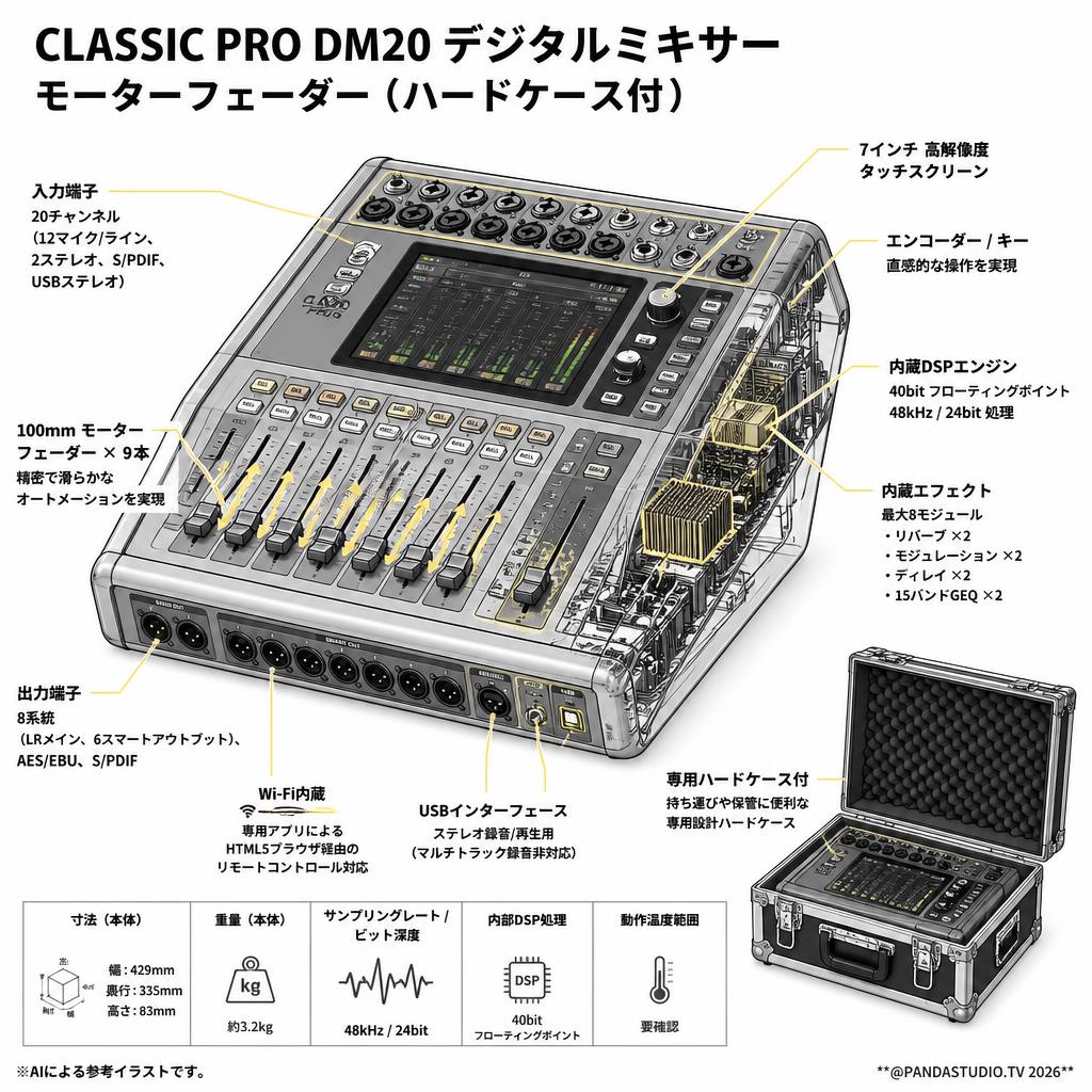 CLASSIC PRO DM20 デジタルミキサー モーターフェーダー（ハードケ－ス付） スペック