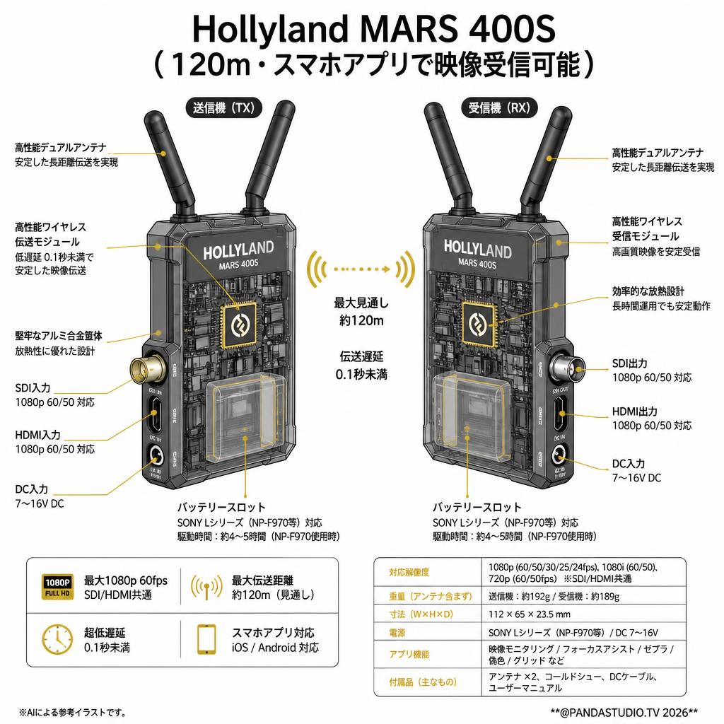 Hollyland MARS 400S（120ｍ・スマホアプリで映像受信可能） スペック