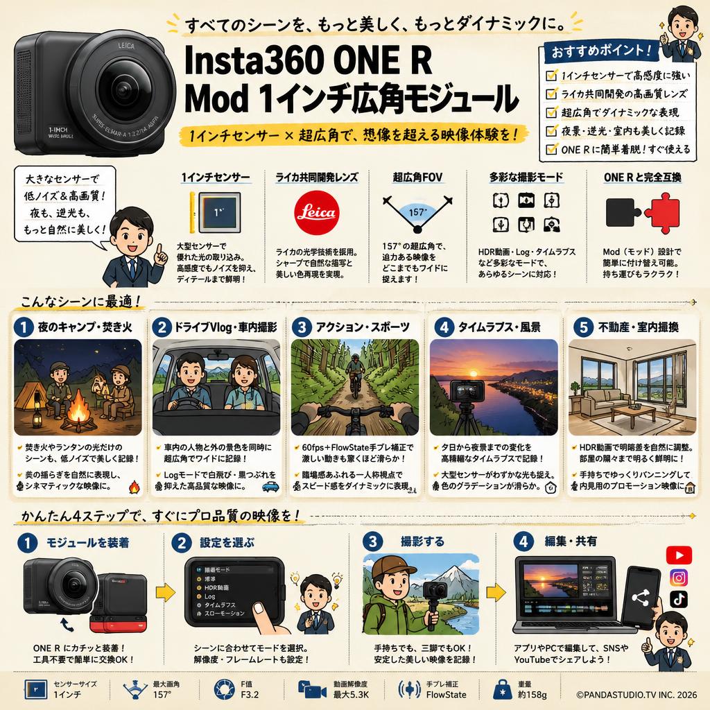Insta360 ONE R Mod 1インチ広角モジュール 用途