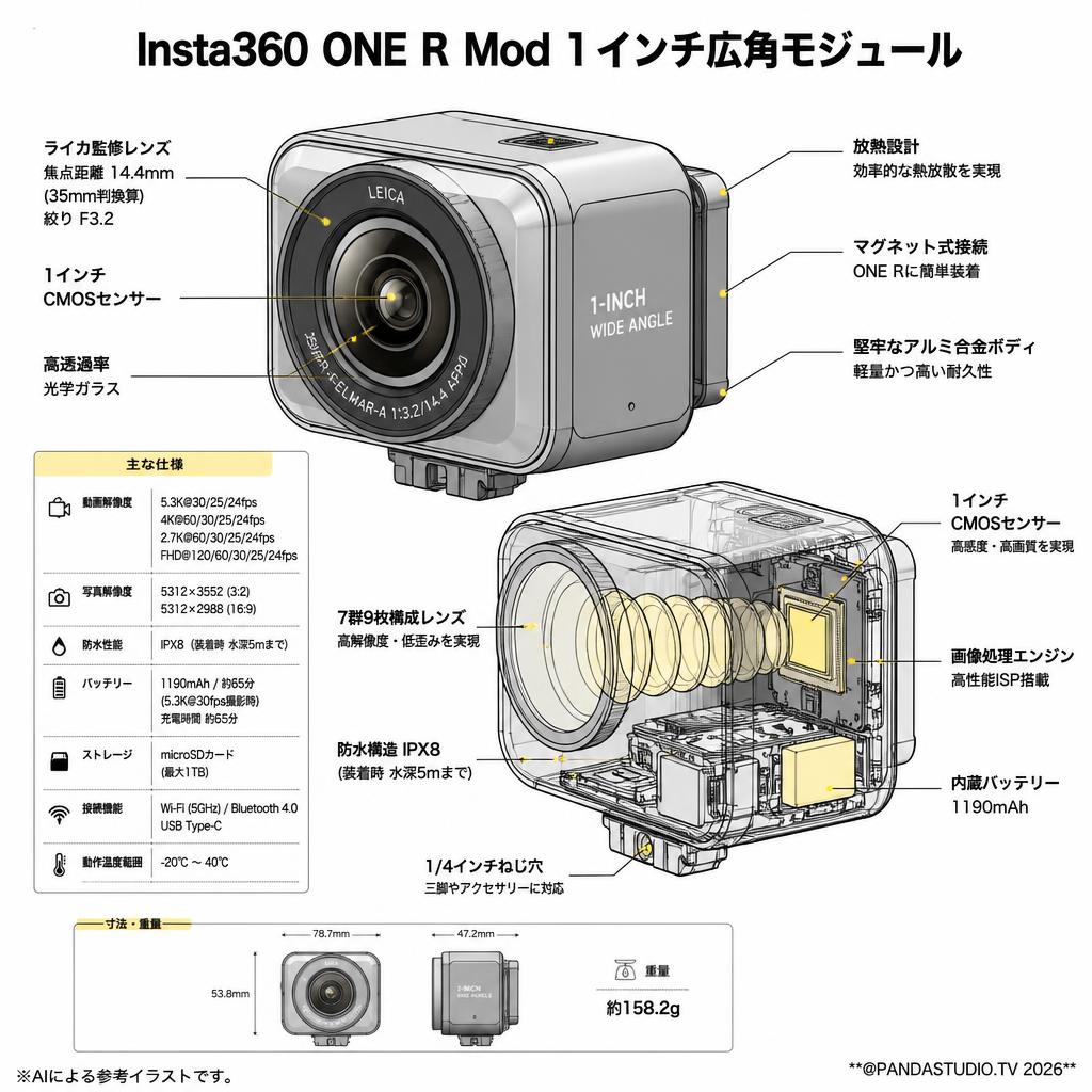 Insta360 ONE R Mod 1インチ広角モジュール スペック