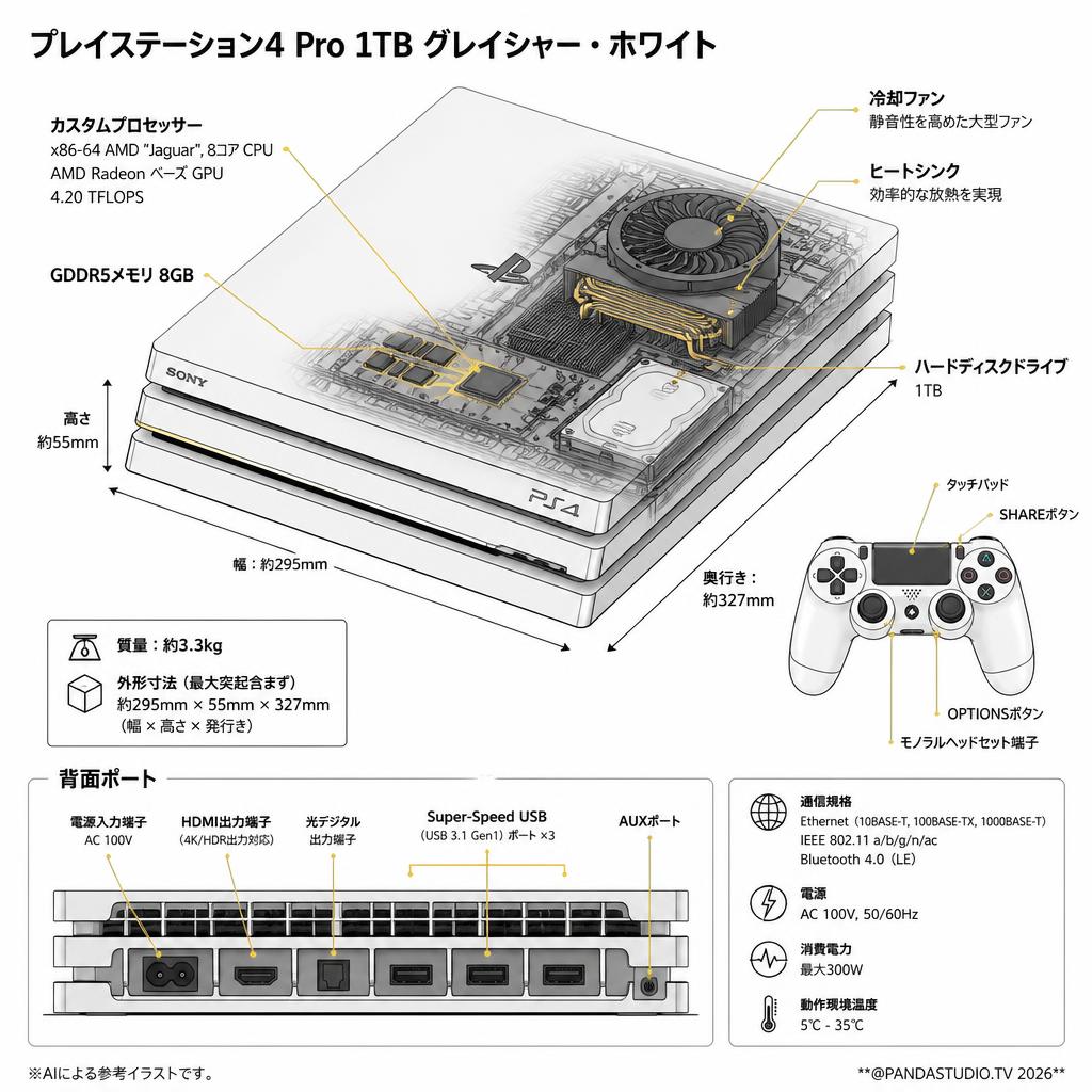 SONY PlayStation 4/プレイステーション4 Pro  1TB グレイシャー・ホワイト スペック
