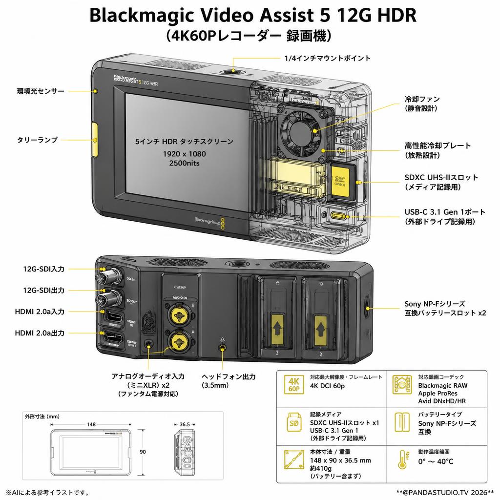 Blackmagic Video Assist 5 12G HDR (4K60Pレコーダー 録画機) スペック
