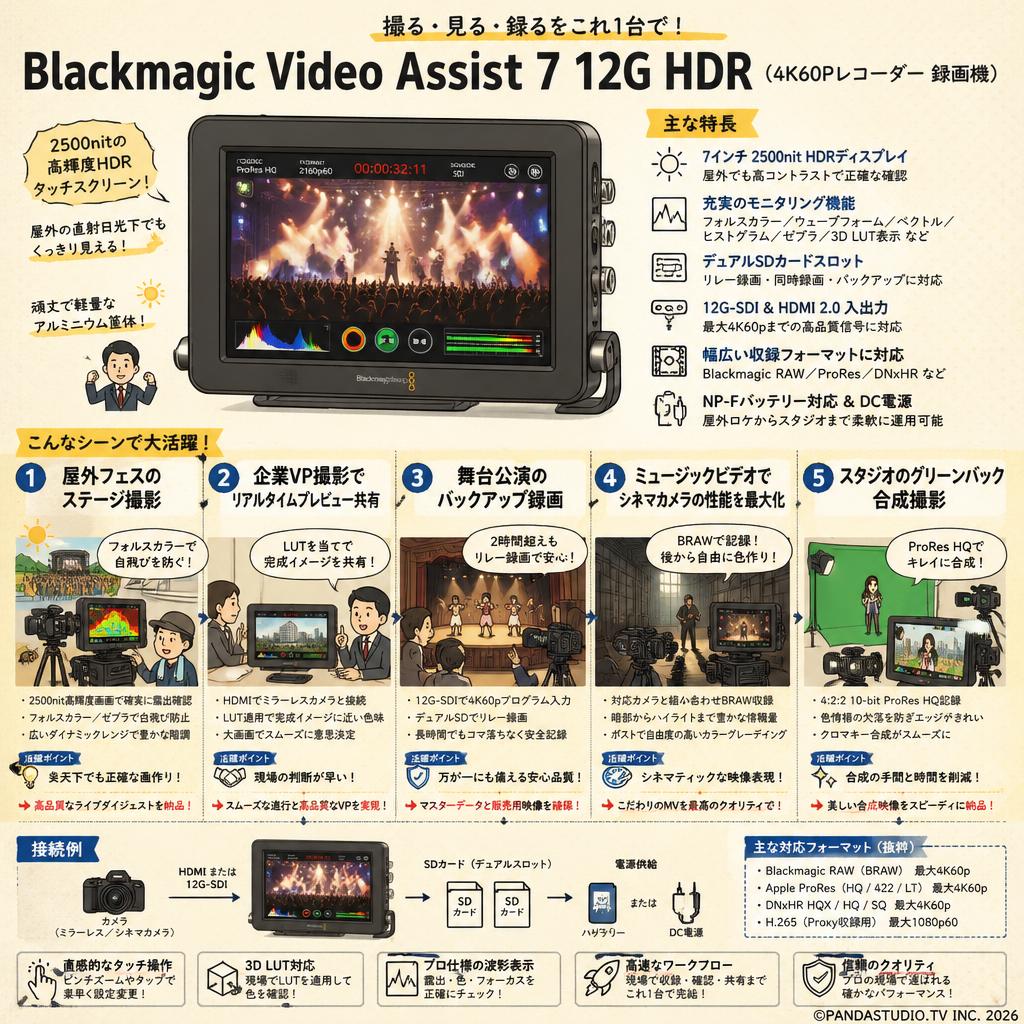 Blackmagic Video Assist 7 12G HDR  (4K60Pレコーダー 録画機) 用途