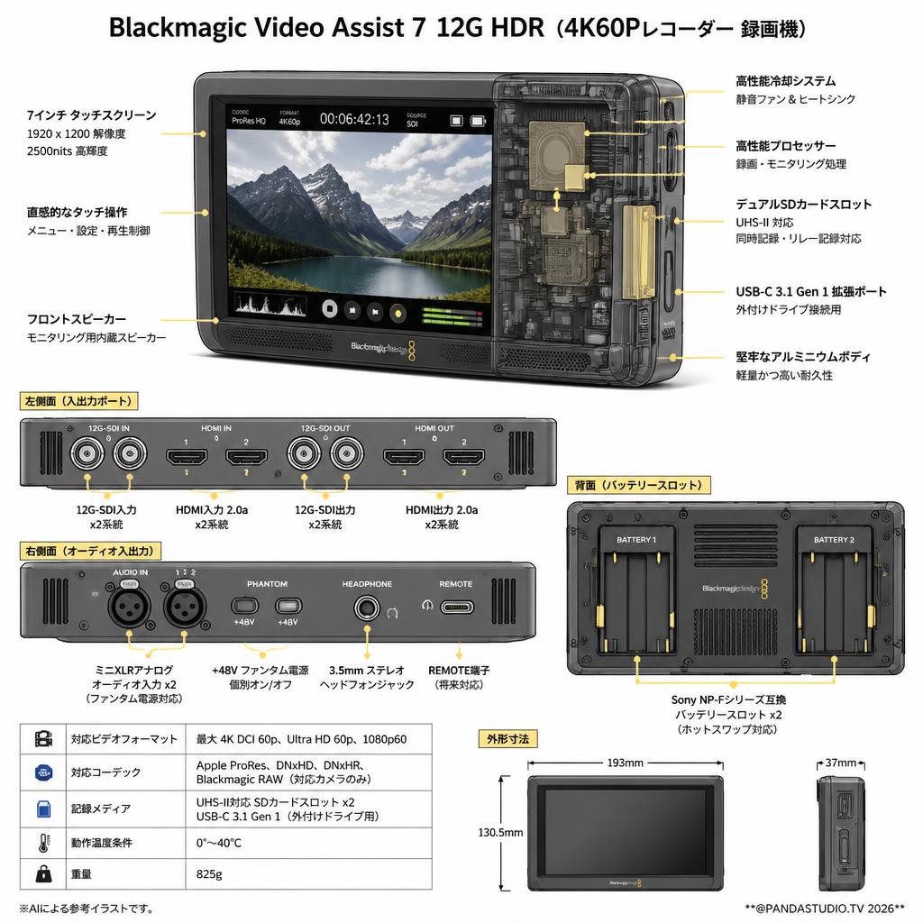 Blackmagic Video Assist 7 12G HDR  (4K60Pレコーダー 録画機) スペック