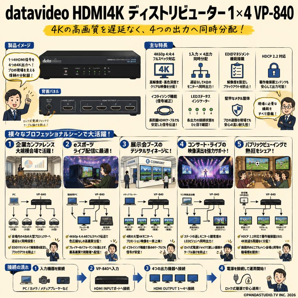 datavideo HDMI4K ディストリビューター 1×4 VP-840 用途