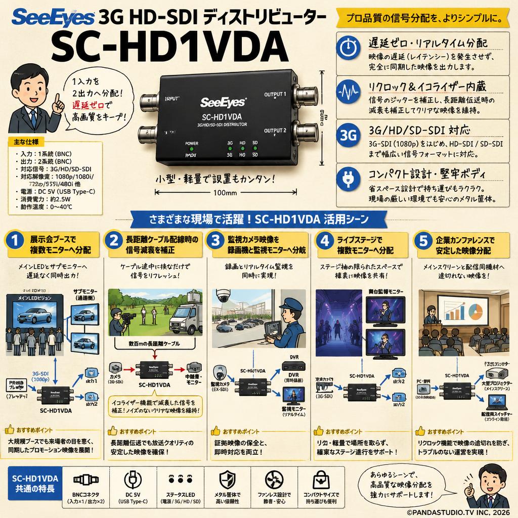 SeeEyes 3G HD-SDI ディストリビューター SC-HD1VDA 用途