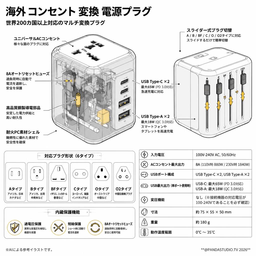 海外 コンセント 変換 電源プラグ スペック