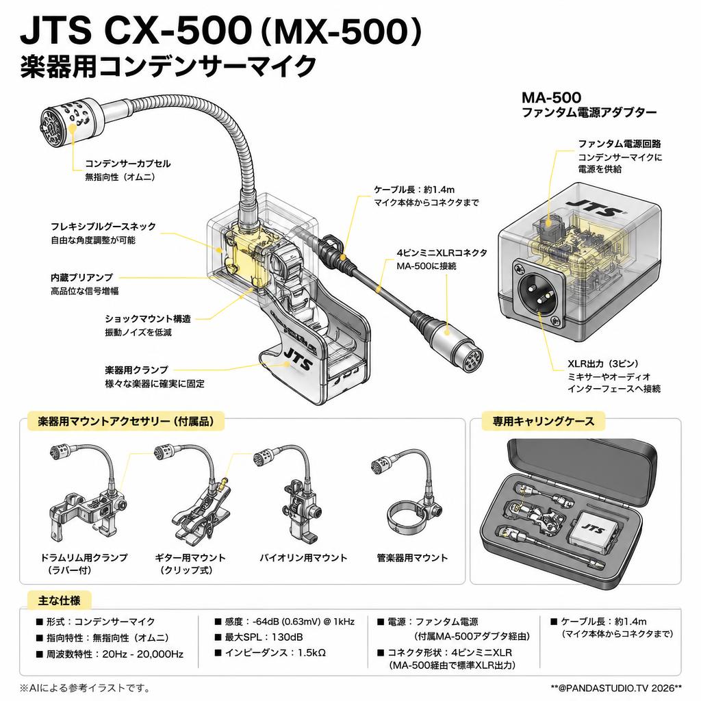 JTS CX-500（MX-500）楽器用コンデンサーマイク スペック