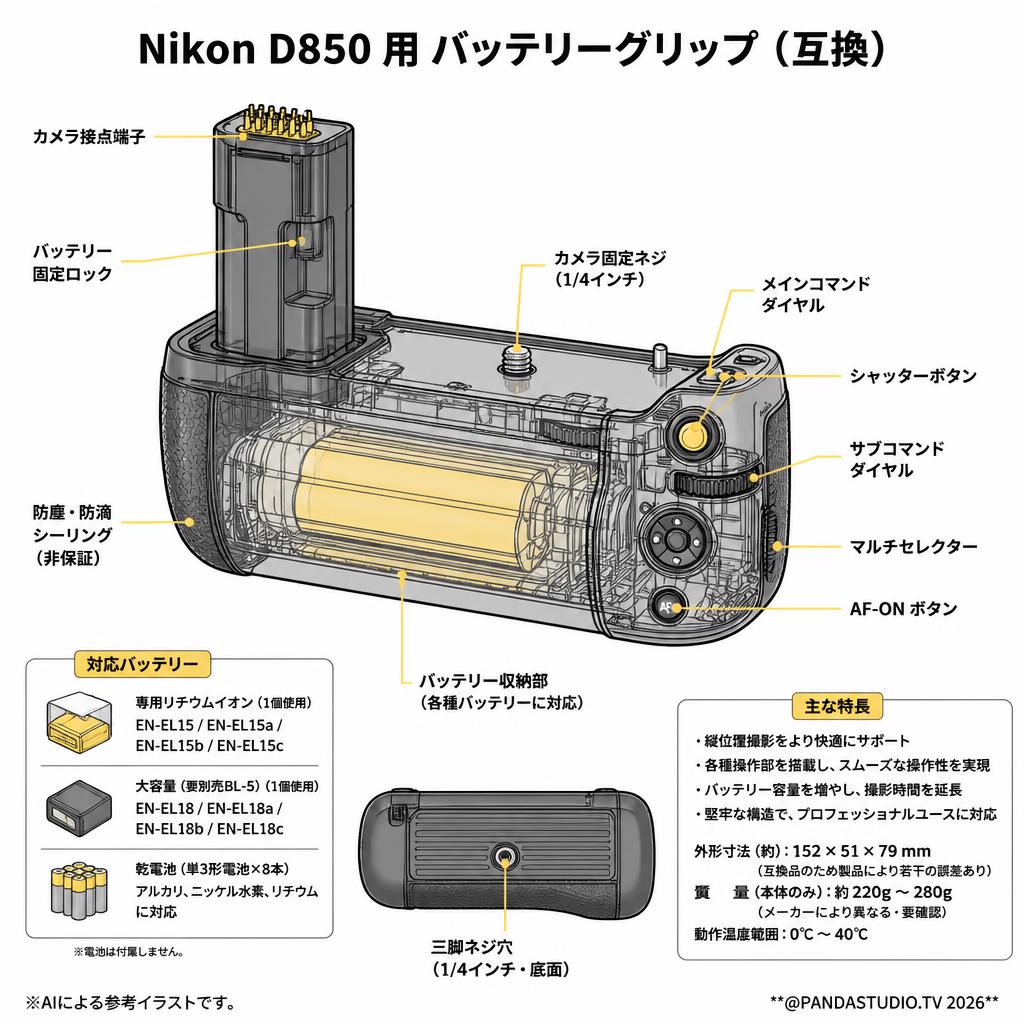 Nikon D850 用 バッテリーグリップ（互換） スペック