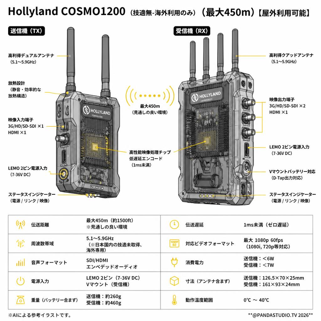 Hollyland COSMO1200（技適無ｰ海外利用のみ）（最大450m）【屋外利用可能】 スペック