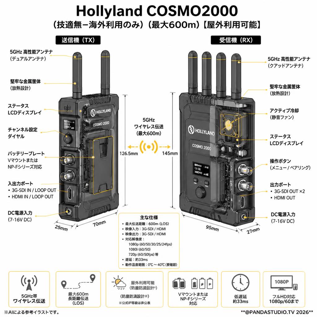 Hollyland COSMO2000（技適無ｰ海外利用のみ）（最大600m）【屋外利用可能】 スペック