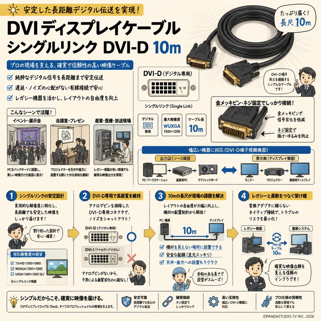DVIディスプレイケーブル シングルリンク DVI-D 10m 概要