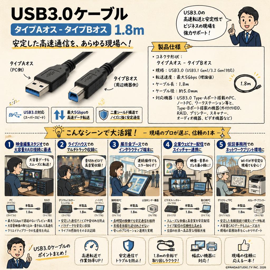 USB3.0ケーブル 1.8m (タイプAオス - タイプBオス) 用途