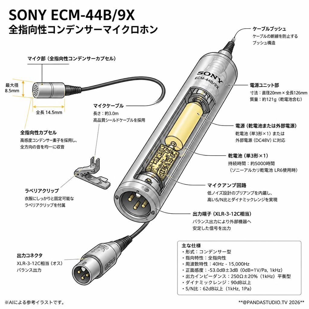 SONY ECM-44B/9X 全指向性コンデンサーマイクロホン スペック
