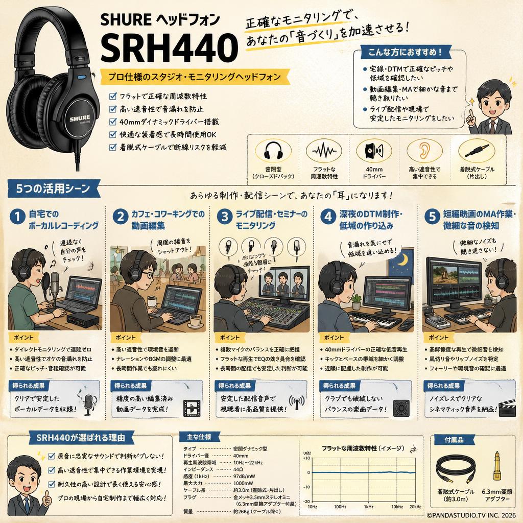 SHURE ヘッドフォン SRH440 用途