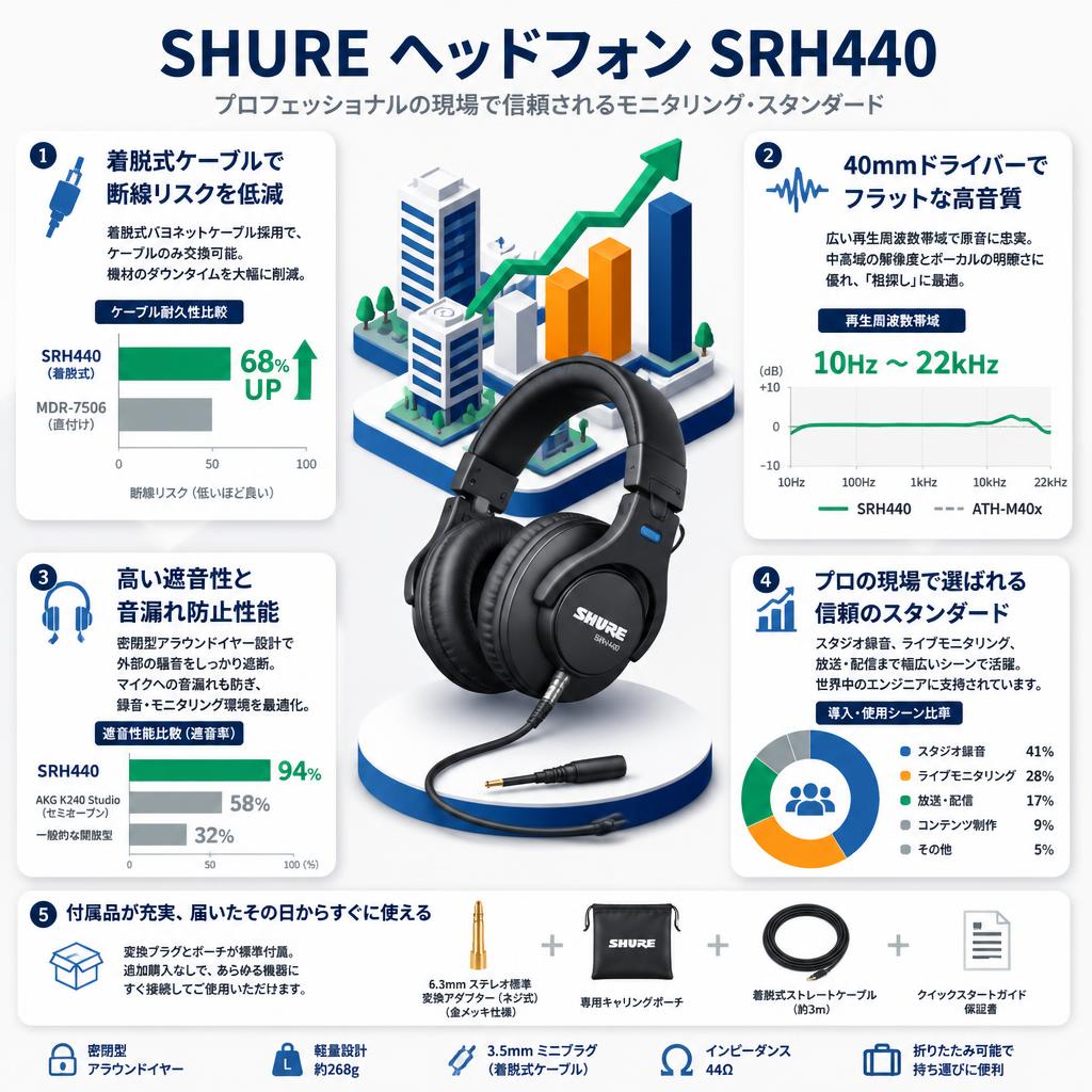 SHURE ヘッドフォン SRH440 セールスポイント