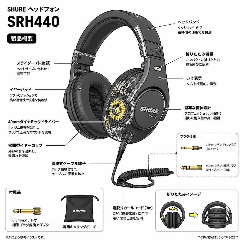 SHURE ヘッドフォン SRH440 スペック