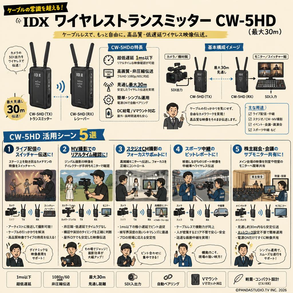 IDX ワイヤレストランスミッター CW-5HD （最大30m） 用途